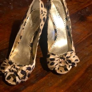 Guess Satin Peep Toe Stacked Wedges